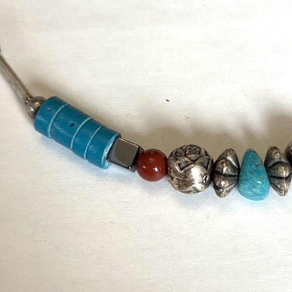 Vintage Turquoise Coral 925 Sterling Silver Beaded Bracelet - Picture 2 of 4